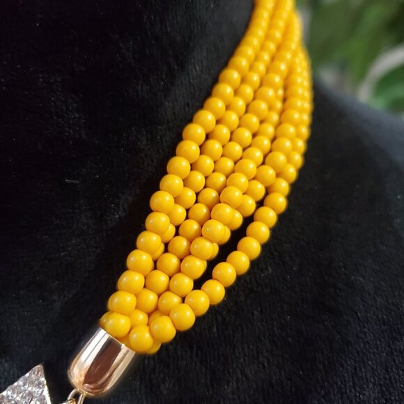 Nickel Free Women's Yellow Multilayer Round Beaded Fashion Jewelry Necklace - Picture 3 of 7